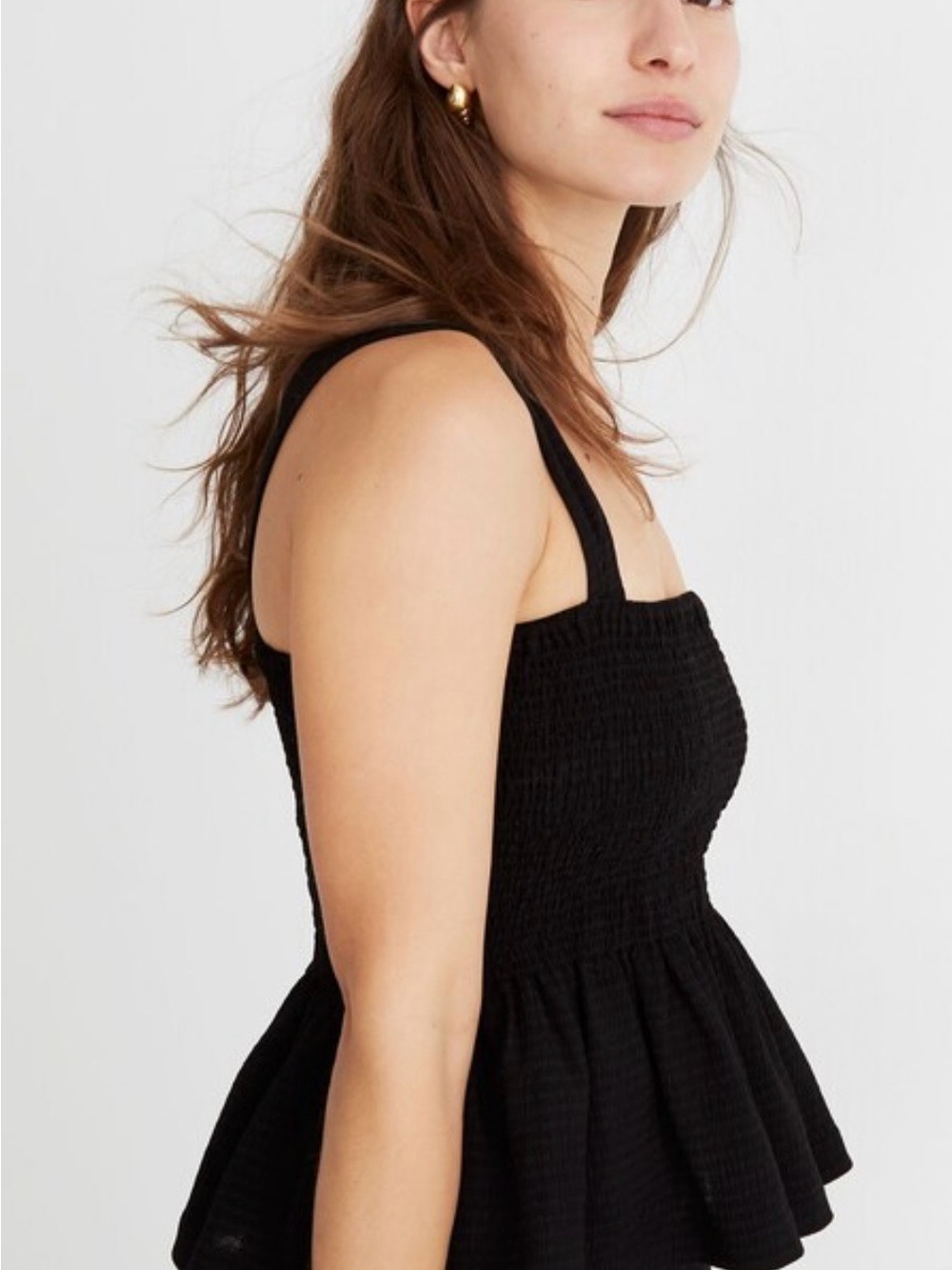 NWT Madewell Texture & Thread Black Smocked Peplum Top L